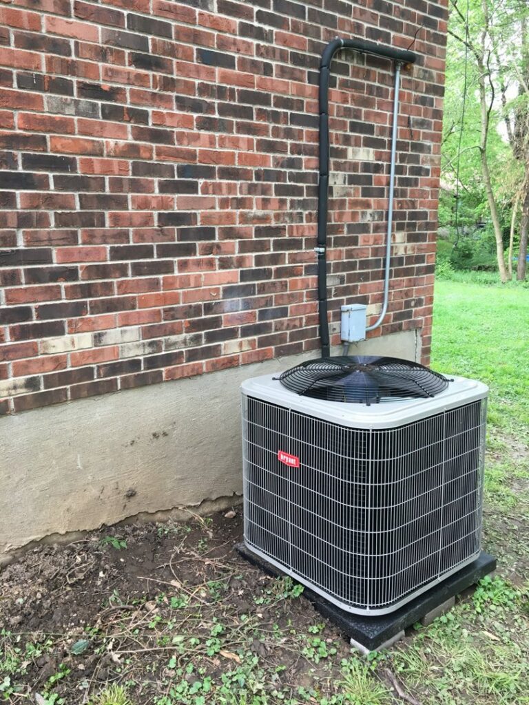 A new outdoor Bryant AC unit installation by Wise Heating & Air Conditioning, LLC in Louisville, KY.