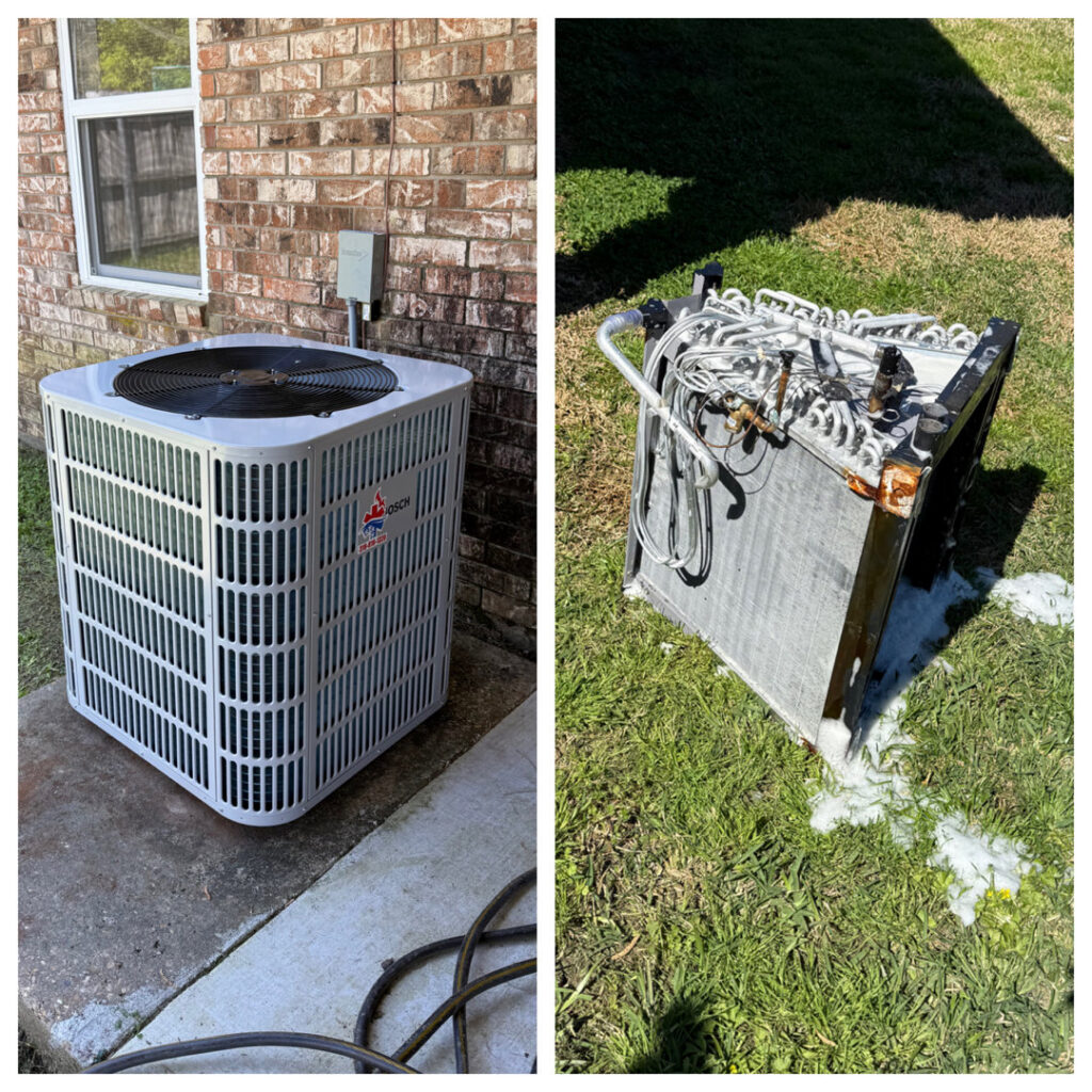 New outdoor AC unit installed and old evaporator coil removed by Emergency Air in Chandler, AZ.