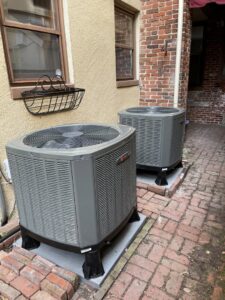 Two newly installed outdoor air conditioning units by Brothers HVAC LLC in Owings Mills, MD