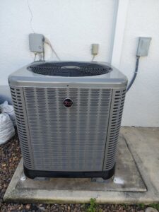 A newly installed outdoor HVAC condenser unit by Surfside Heating & Cooling in Cape Coral, FL.