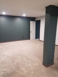 A newly carpeted room with light-colored plush carpet installed by Great Spaces Floor Co in Minneapolis, MN.