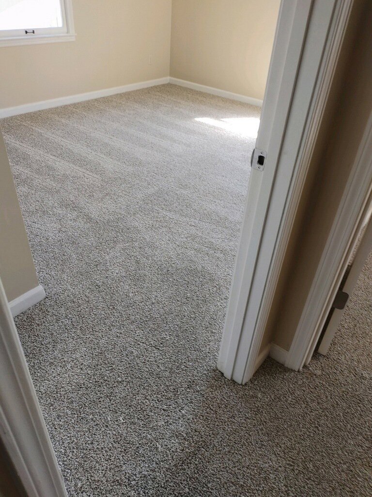 A newly installed speckled residential carpet in a room by A Step Above Flooring in Lexington, KY