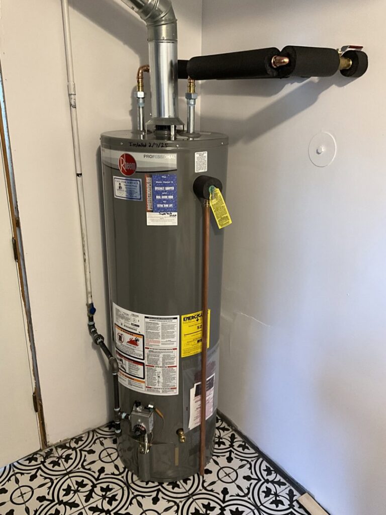 A newly installed Rheem water heater, providing reliable hot water from Supertech Home Services in Warren, MI.