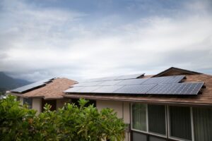 A newly installed solar panel system on a residential roof by Alternate Energy Inc. in Pearl City, HI.