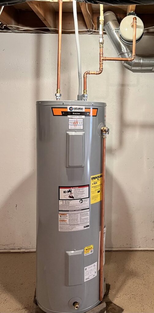 A new State ProLine water heater installed by Pronto Air, an HVAC and water heater contractor in Olathe, KS.