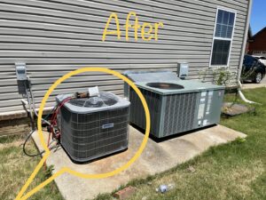A newly installed Tempstar outdoor AC unit after replacement by KMC Heating and Cooling LLC in Clarksville, TN.