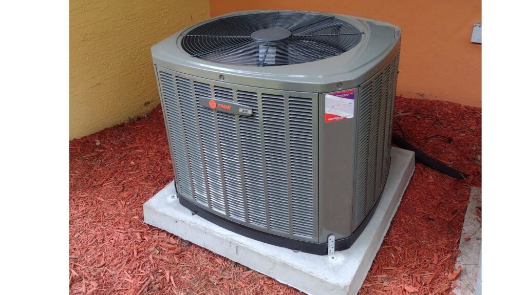 A newly installed Trane outdoor AC unit by Willman Air in Jacksonville, FL.