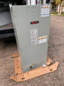 A new Trane air handler unit ready for installation by Metro Air Conditioning, Heating & Services in Dallas, TX