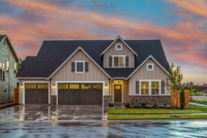 A modern house featuring two newly installed garage doors by Colorado Garage Door Guy in Aurora, CO.