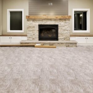 New wall-to-wall carpet installation in a living room by Bryer Carpet & Blinds in Lincoln, NE