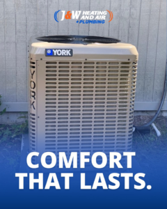A newly installed York outdoor AC unit by J&W Heating and Air + Plumbing in Jacksonville, FL.