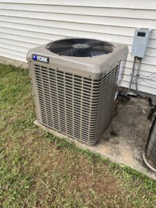 A newly installed York brand outdoor air conditioning unit by Triune Air in Smithville, TN.