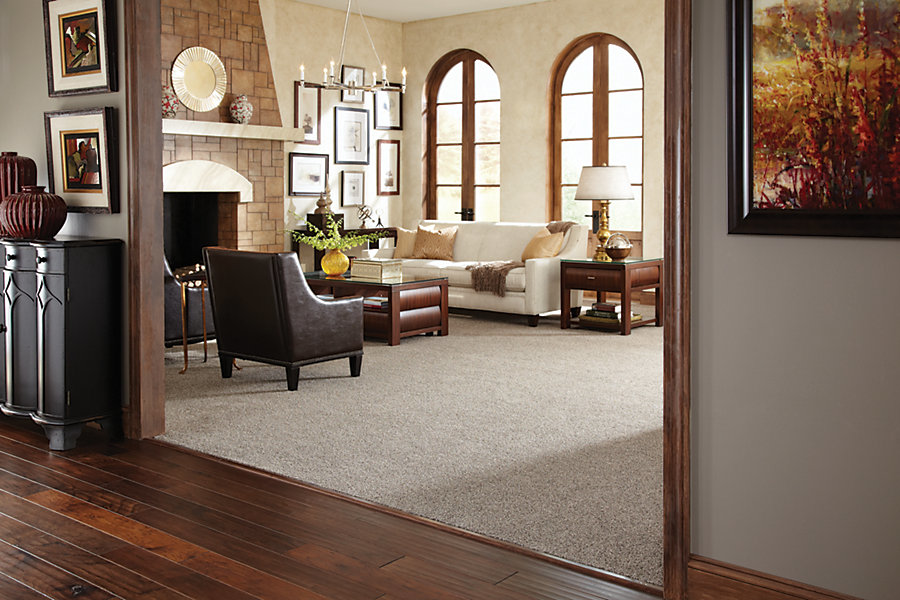 A beautifully carpeted living room, showcasing a completed carpet installation by Judkins Carpet & Floor Covering in Aurora, CO.