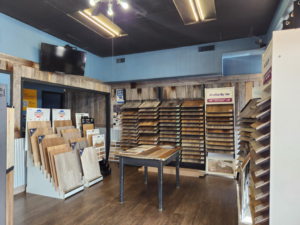 A room with newly installed carpet, showcasing the quality work of Sanders Flooring in Richmond, KY.