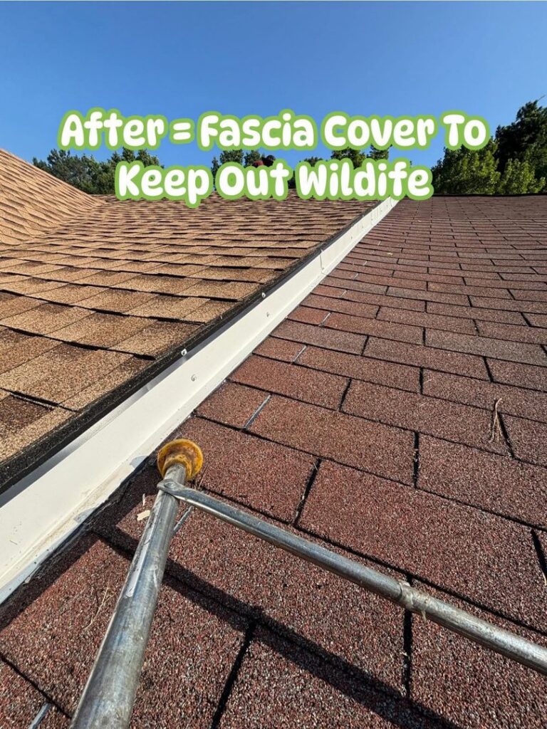 A newly installed fascia cover on a roof to prevent wildlife entry by Smart Solutions Wildlife Removal Specialists in Roswell, GA.