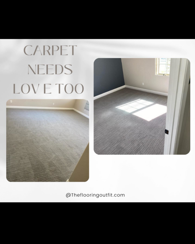 A newly installed gray carpet in a spacious bedroom, completed by The Flooring Outfit in Mesa, AZ.