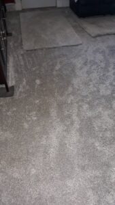 A newly installed gray patterned carpet in a residential room by Bush Flooring Center in Cincinnati, OH.