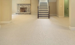 Newly installed light-colored carpet in a spacious living room by Precision Floors and Design in Meridian, ID.
