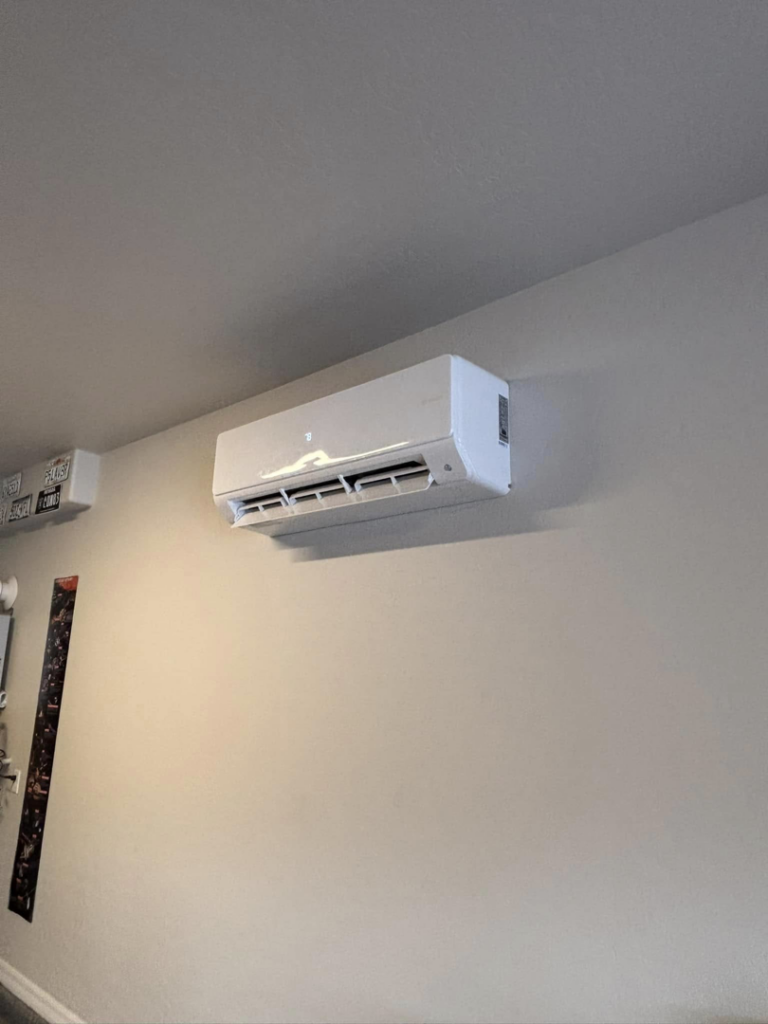 A newly installed mini-split indoor unit on a wall by Buddy's Refrigeration LLC in Mesquite, NV.