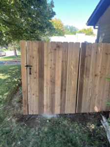 Newly installed wood privacy fence gate by Builders choice Fence, Deck & Patio Covers in Nampa, ID
