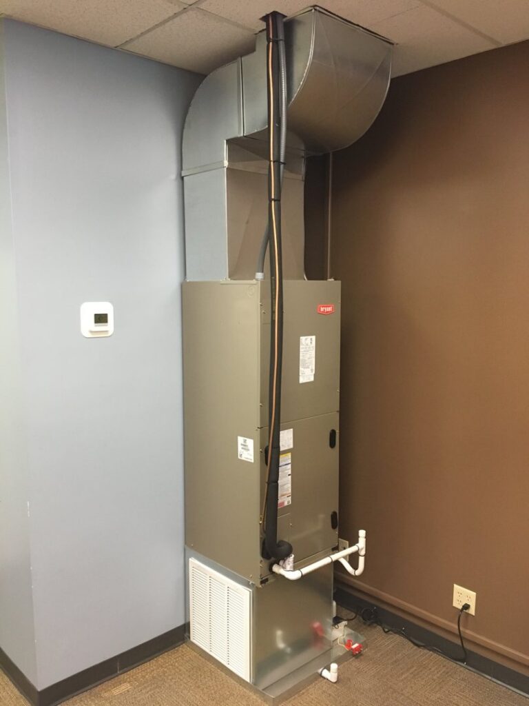 An office HVAC furnace installation with ductwork by Wise Heating & Air Conditioning, LLC in Louisville, KY.