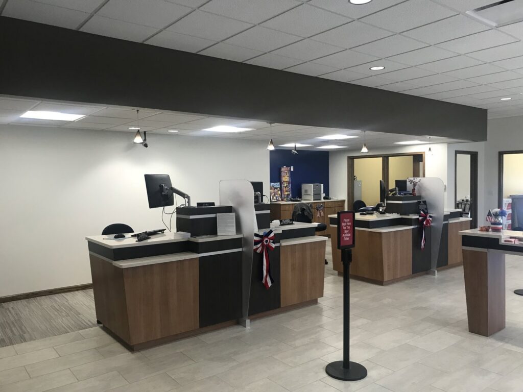Modern office interior with new overhead lighting installed by Erbert Electric in Overland Park, KS
