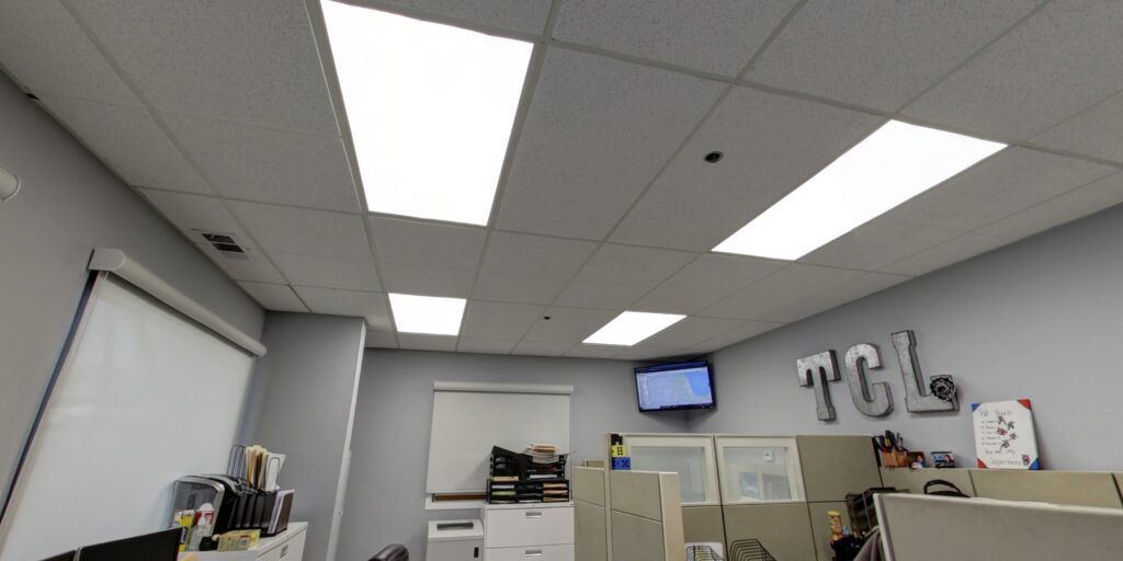 Modern LED panel lighting installed in an office by TCL Electrical and Lighting in North Aurora, IL