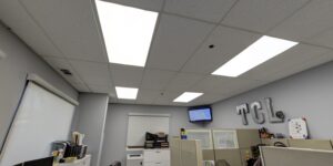 Modern LED panel lighting installed in an office by TCL Electrical and Lighting in North Aurora, IL