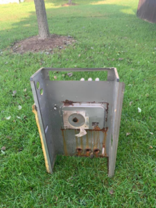 Internal components of an old furnace or air handler unit removed for service by Ammons Mechanical LLC in Durham, NC.