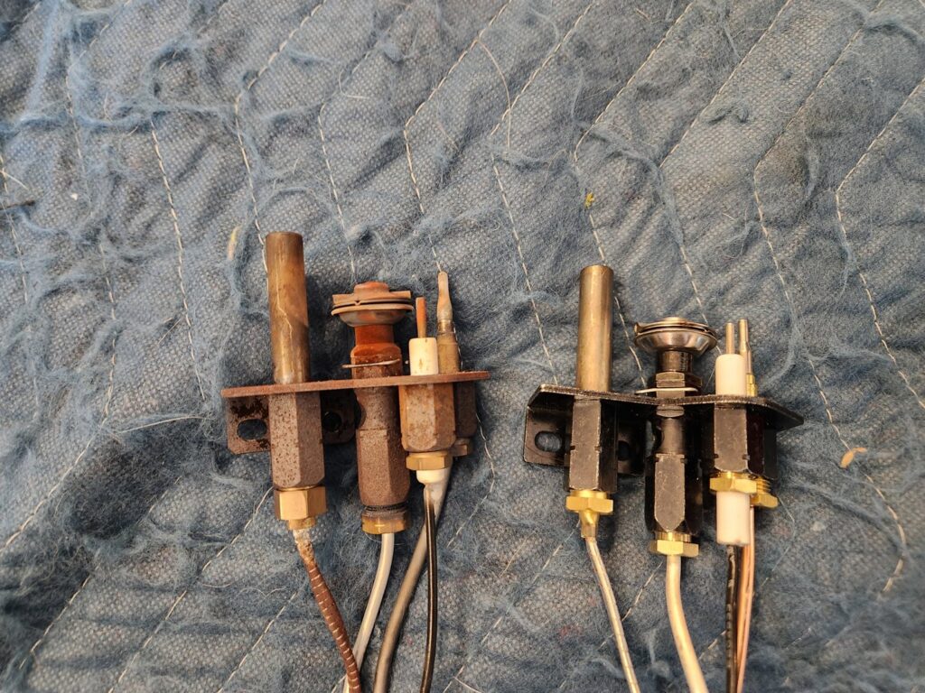 Old and new gas fireplace igniters and components for repair by Top Dog Hearth Repair & Maintenance, LLC in Worcester, MA