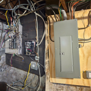 A comparison showing old and newly installed electrical panels by Joey G Electric LLC in Waterbury, CT.