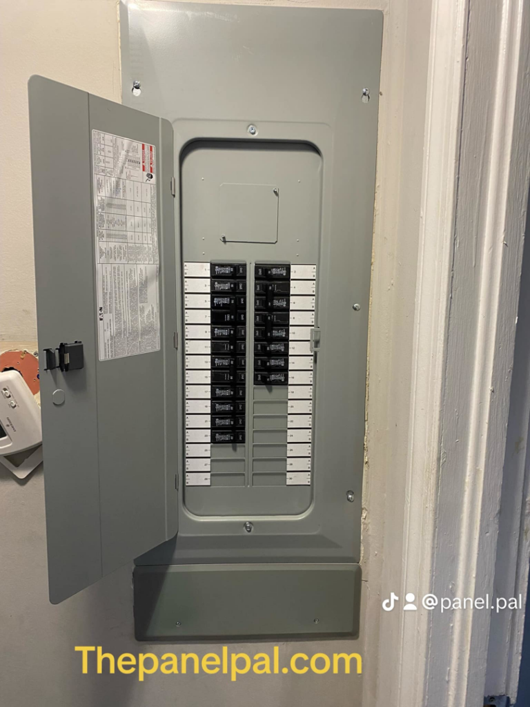 An open electrical panel showing circuit breakers, ready for service by The Panel Pal in Bethlehem, GA.