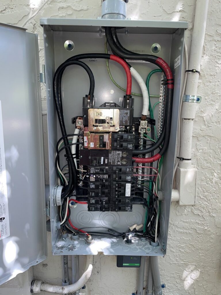An open electrical panel showing intricate wiring and circuit breakers, serviced by MG ELECTRIC INC in Lauderhill, FL