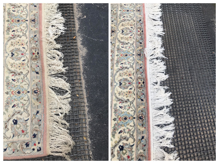 Before and after comparison of oriental rug fringe cleaning by Oriental Rug Cleaning Plant Jacksonville, FL