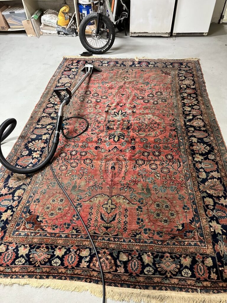An ornate area rug being professionally cleaned with a carpet cleaning wand by USA Clean Master in Baltimore, MD