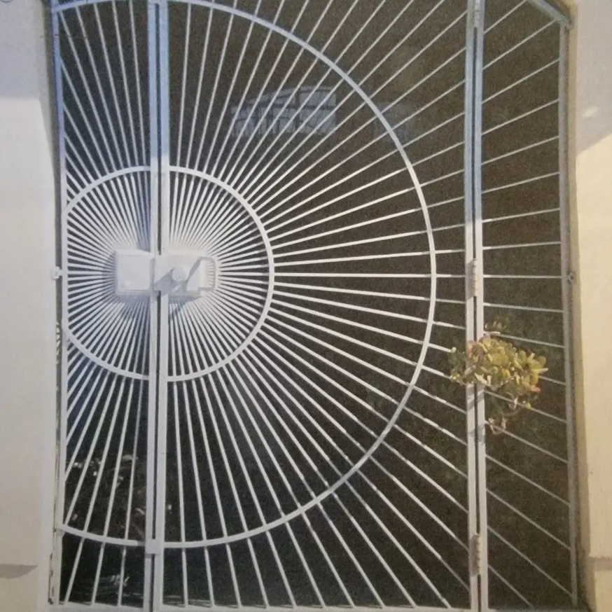 An ornate metal security gate featuring a radial design, crafted by Fierro Iron Works Inc. in San Francisco, CA.