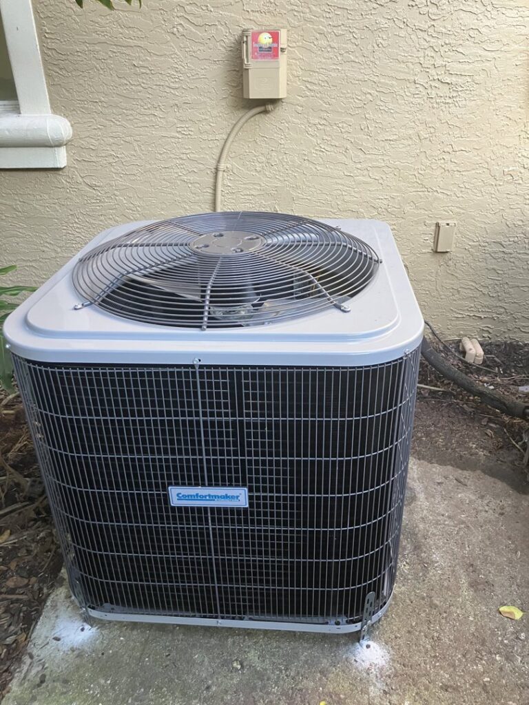 An outdoor AC condenser unit installed by Southwest Florida Air Quality in Cape Coral, FL