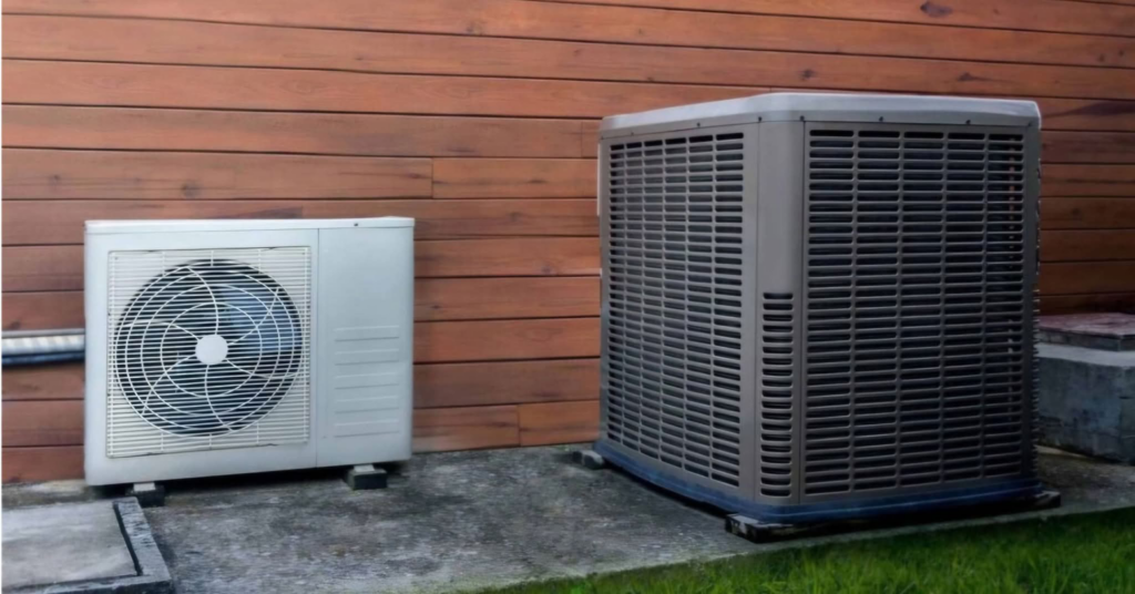 Outdoor air conditioning and heat pump units installed by Bakes Heating and Cooling in Chatham, IL.