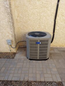 A newly installed outdoor AC unit by Bluestone Refrigeration LLC in Las Cruces, NM.