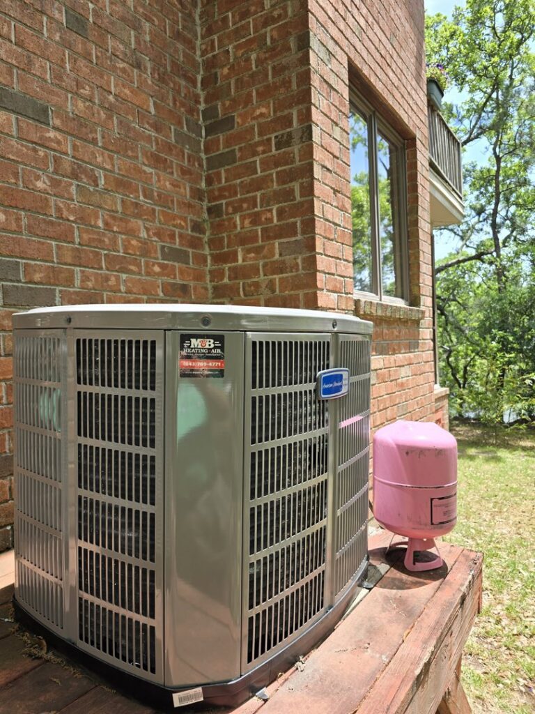 A newly installed outdoor AC unit by M&B Heating and Air, ready to provide cooling in Charleston, SC.