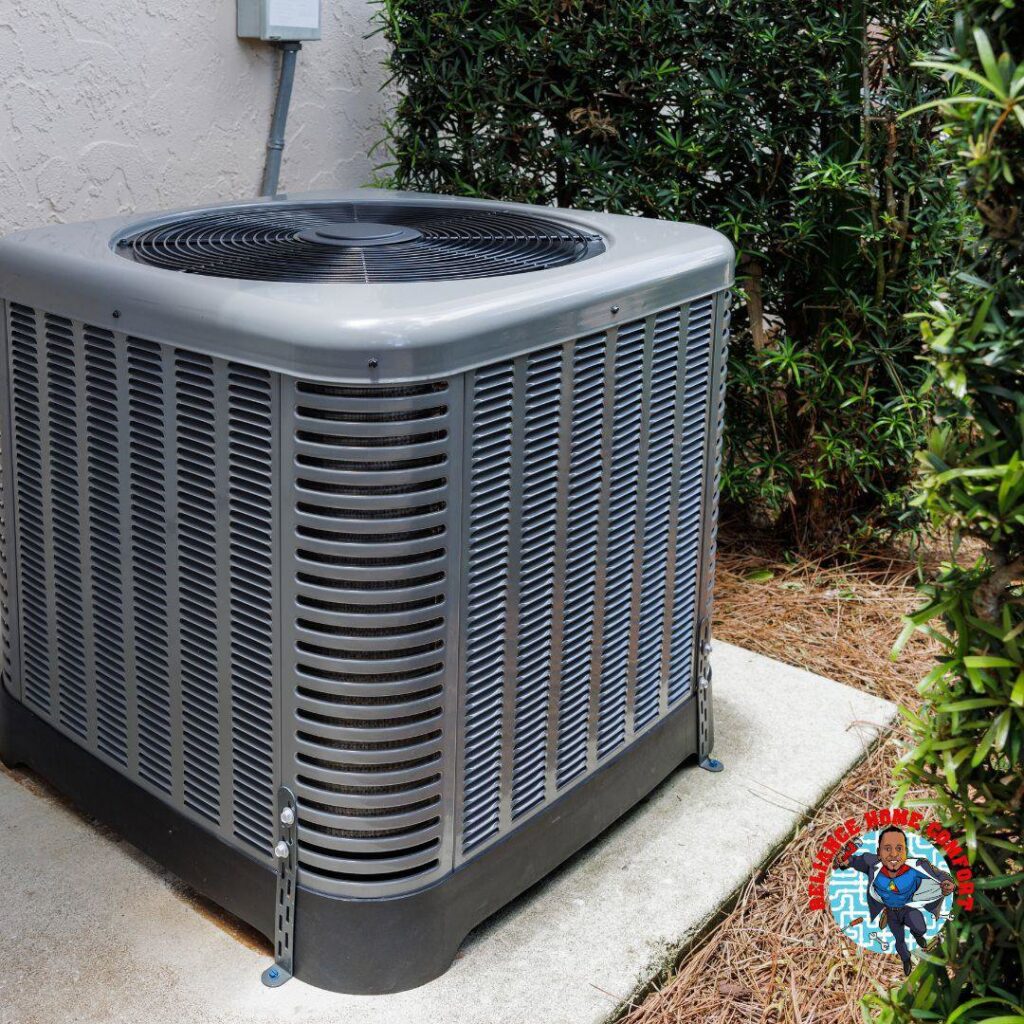 A newly installed outdoor air conditioning unit by Reliance Home Comfort in Hampton, VA.