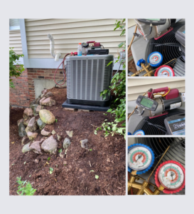 An outdoor AC unit undergoing maintenance and service by Wilson Heating & Cooling, Inc. in North Chicago, IL.