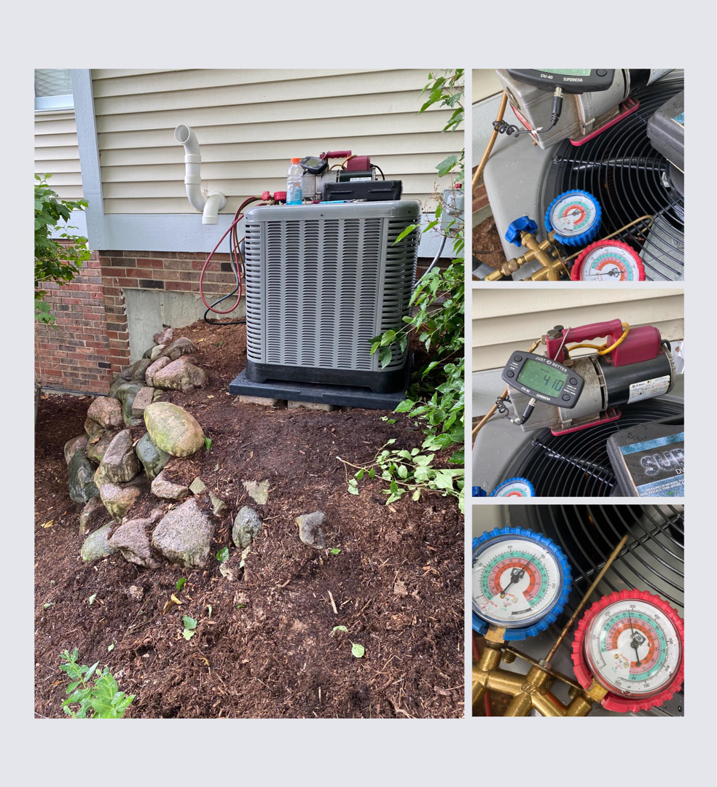 An outdoor AC unit undergoing maintenance and service by Wilson Heating & Cooling, Inc. in North Chicago, IL.