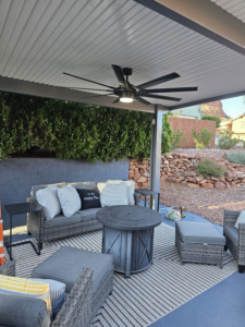 Installation of a large outdoor ceiling fan on a patio by R4 Electric LLC in Phoenix, AZ.