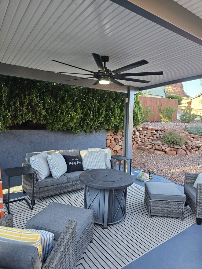 Installation of a large outdoor ceiling fan on a patio by R4 Electric LLC in Phoenix, AZ.