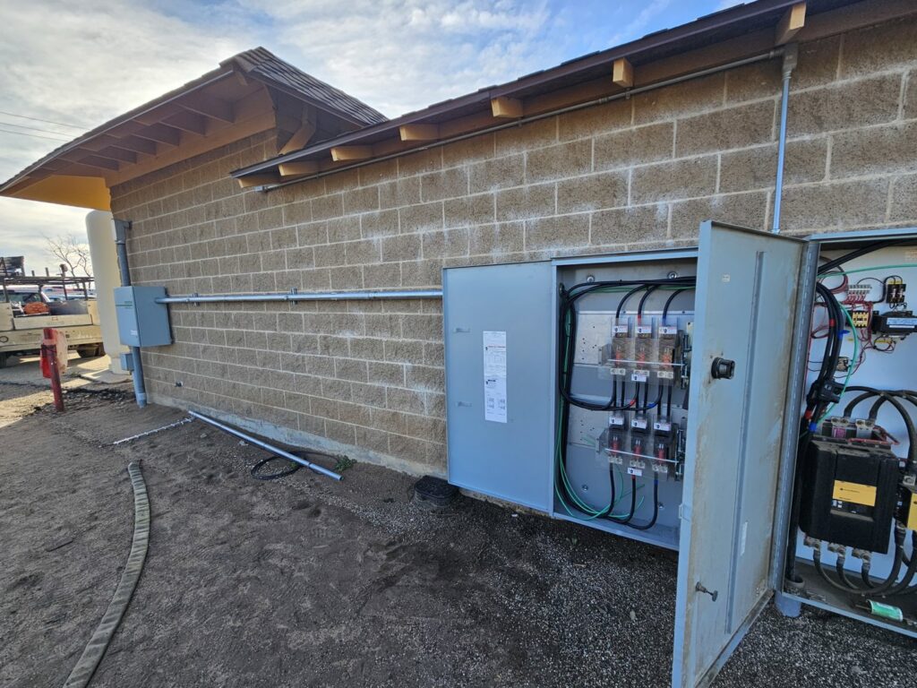 Large outdoor commercial electrical installation with multiple panels by B&C Electric LLC in Bakersfield, CA
