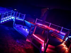 Outdoor deck with colorful LED lighting installed by Cardinal Electric in Sayreville, NJ