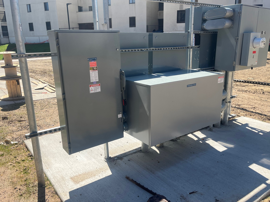 Outdoor electrical distribution equipment and panels installed by ELEC LLC in Winston-Salem, NC.