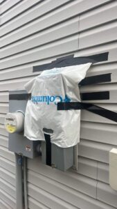 Outdoor electrical meter and panel covered during work by Lindsey and Son Electric, LLC in Summerville, SC