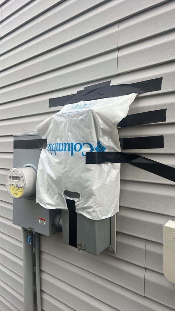 Outdoor electrical meter and panel covered during work by Lindsey and Son Electric, LLC in Summerville, SC